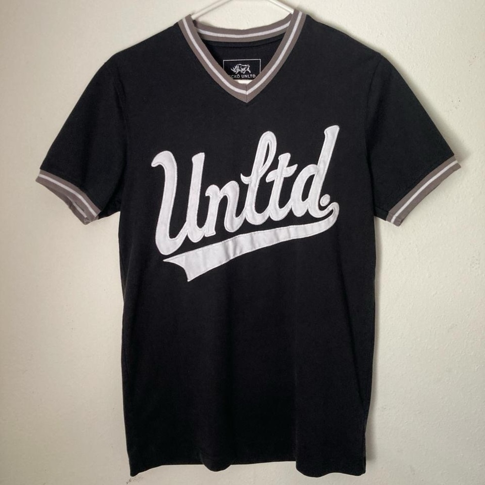 Ecko Unltd Rare Short Sleeve Black T-Shirt Logo Graphic Front & Back Jersey “93”